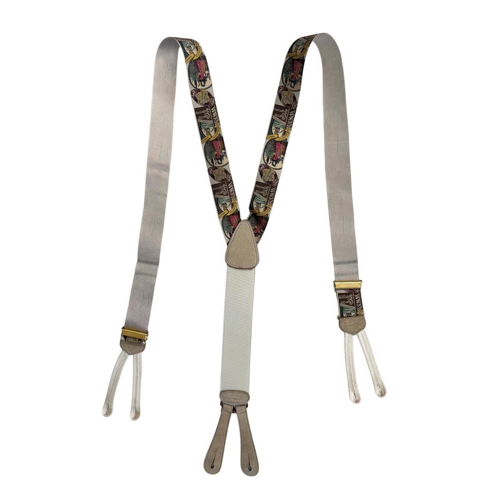 Trafalgar Silk Suspenders Cigarros Superiores Tobacco Print Leather Button Ends - Picture 2 of 6